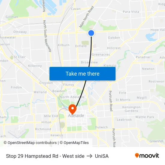 Stop 29 Hampstead Rd - West side to UniSA map