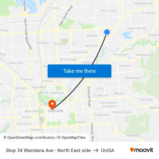 Stop 34 Wandana Ave - North East side to UniSA map