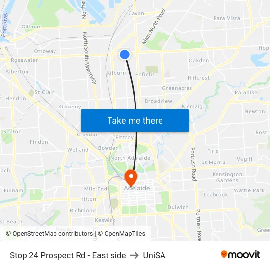 Stop 24 Prospect Rd - East side to UniSA map