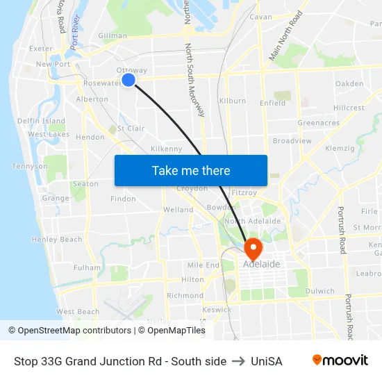 Stop 33G Grand Junction Rd - South side to UniSA map