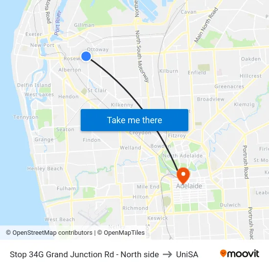 Stop 34G Grand Junction Rd - North side to UniSA map