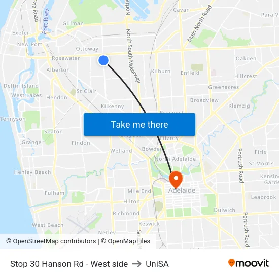 Stop 30 Hanson Rd - West side to UniSA map