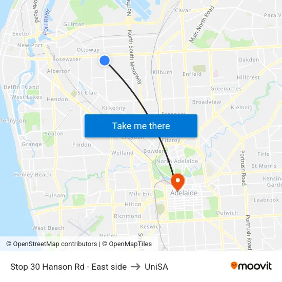 Stop 30 Hanson Rd - East side to UniSA map