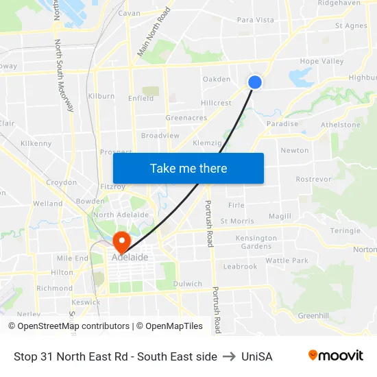Stop 31 North East Rd - South East side to UniSA map