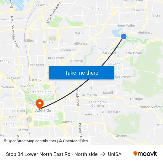 Stop 34 Lower North East Rd - North side to UniSA map