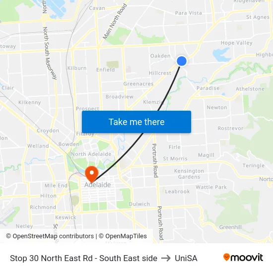 Stop 30 North East Rd - South East side to UniSA map