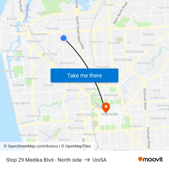 Stop 29 Medika Blvd - North side to UniSA map