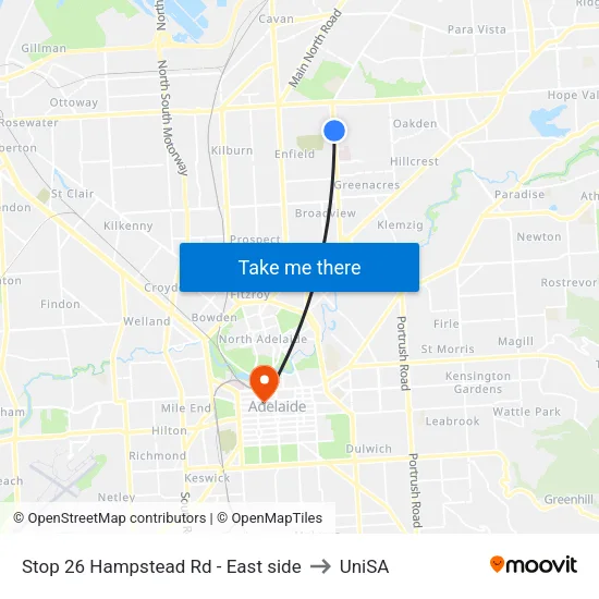 Stop 26 Hampstead Rd - East side to UniSA map