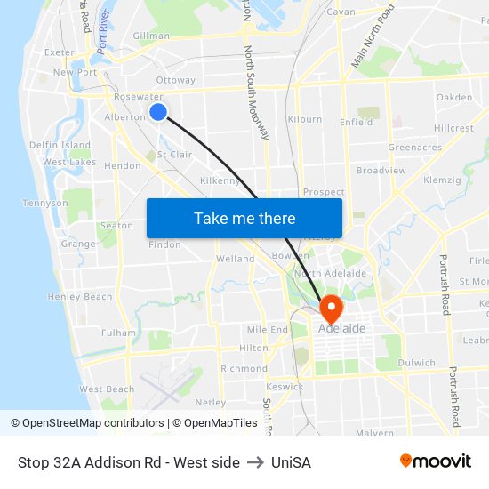 Stop 32A Addison Rd - West side to UniSA map