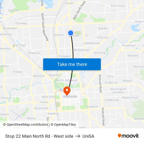 Stop 22 Main North Rd - West side to UniSA map