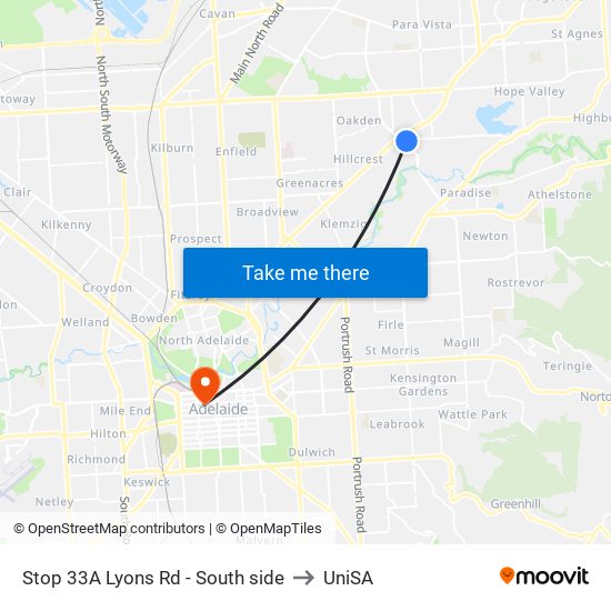 Stop 33A Lyons Rd - South side to UniSA map