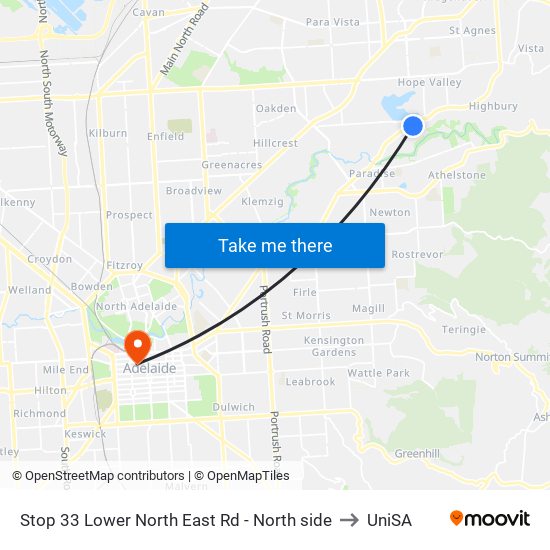 Stop 33 Lower North East Rd - North side to UniSA map