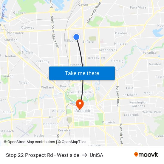 Stop 22 Prospect Rd - West side to UniSA map