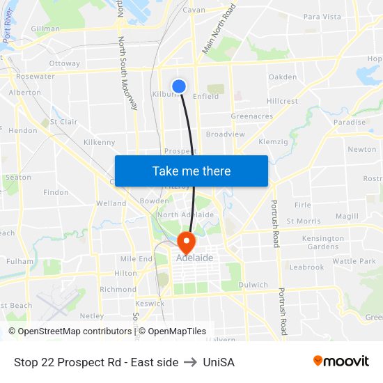 Stop 22 Prospect Rd - East side to UniSA map