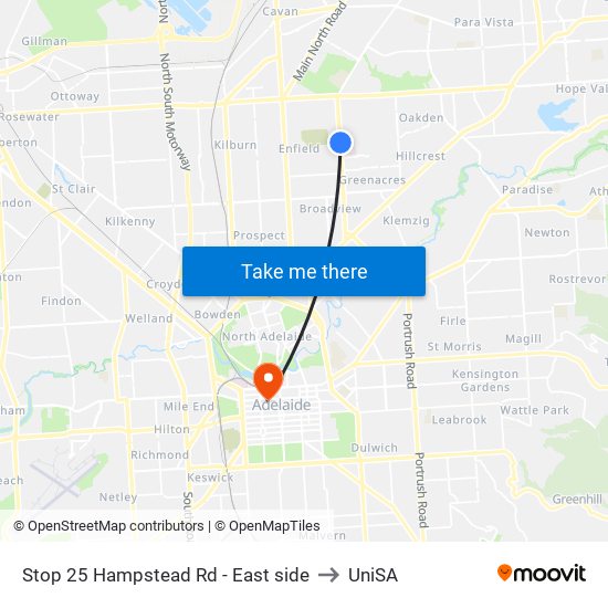 Stop 25 Hampstead Rd - East side to UniSA map