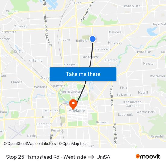 Stop 25 Hampstead Rd - West side to UniSA map