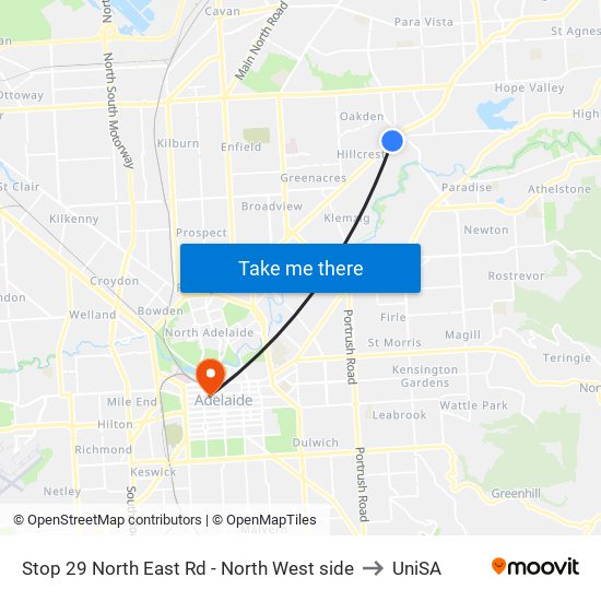 Stop 29 North East Rd - North West side to UniSA map