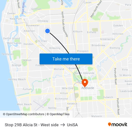Stop 29B Alicia St - West side to UniSA map