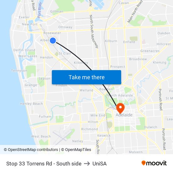 Stop 33 Torrens Rd - South side to UniSA map