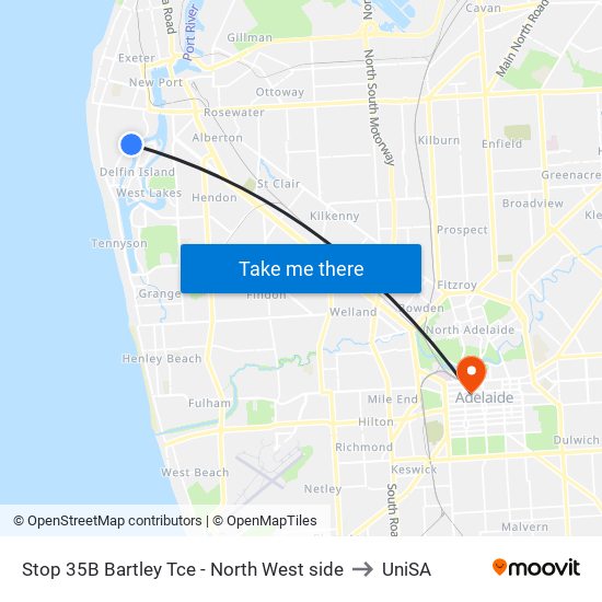 Stop 35B Bartley Tce - North West side to UniSA map