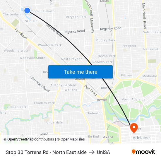 Stop 30 Torrens Rd - North East side to UniSA map