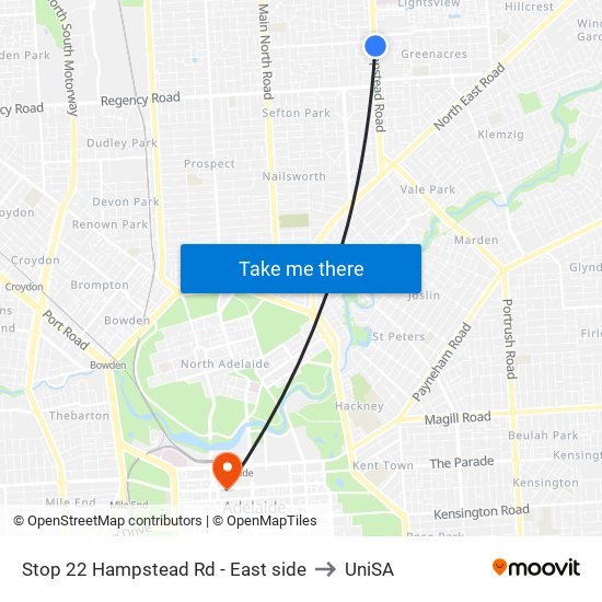 Stop 22 Hampstead Rd - East side to UniSA map