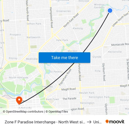 Zone F Paradise Interchange - North West side to UniSA map