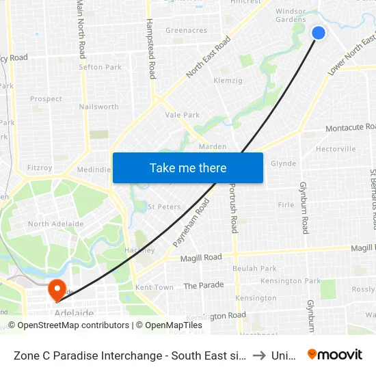 Zone C Paradise Interchange - South East side to UniSA map
