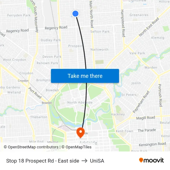 Stop 18 Prospect Rd - East side to UniSA map