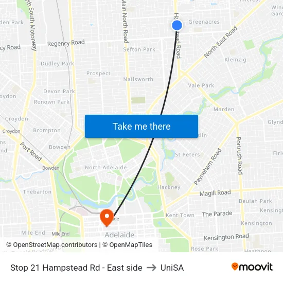 Stop 21 Hampstead Rd - East side to UniSA map