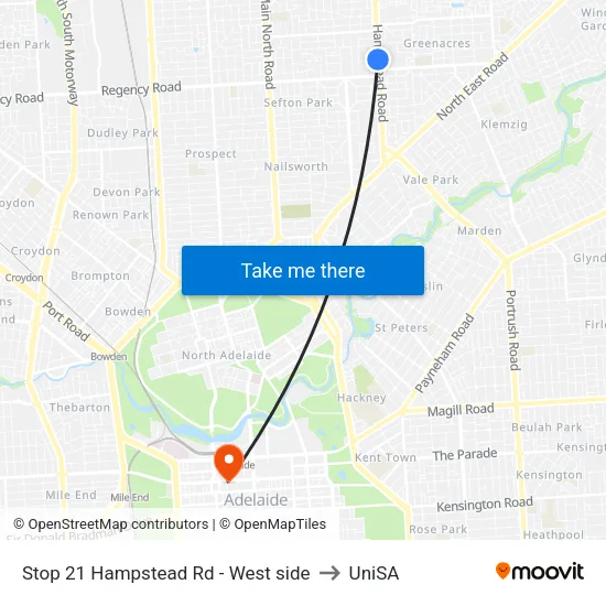 Stop 21 Hampstead Rd - West side to UniSA map