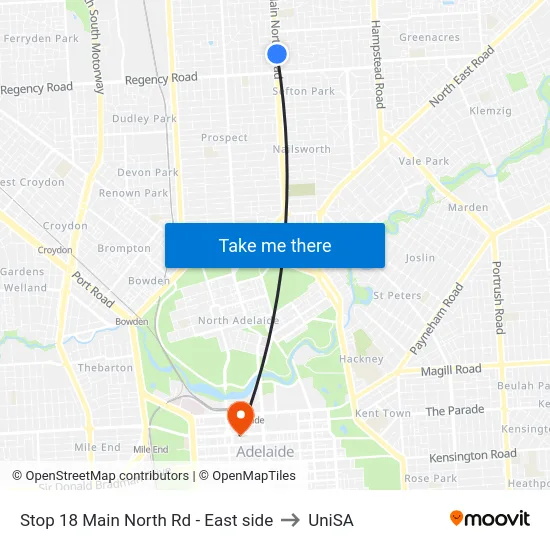 Stop 18 Main North Rd - East side to UniSA map