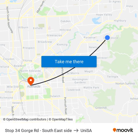 Stop 34 Gorge Rd - South East side to UniSA map