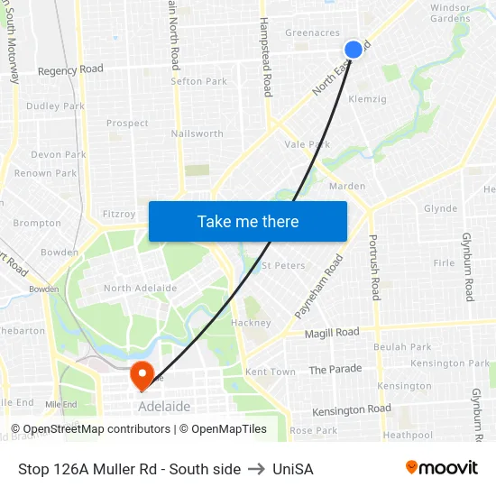 Stop 126A Muller Rd - South side to UniSA map