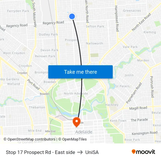 Stop 17 Prospect Rd - East side to UniSA map