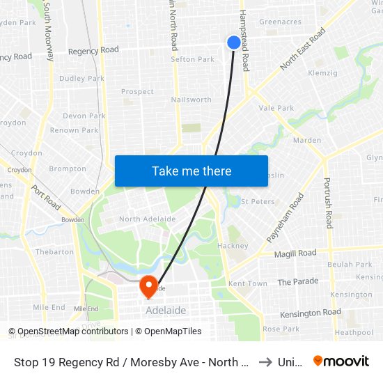 Stop 19 Regency Rd / Moresby Ave - North side to UniSA map