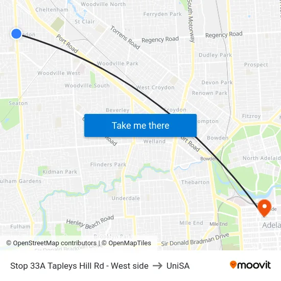 Stop 33A Tapleys Hill Rd - West side to UniSA map