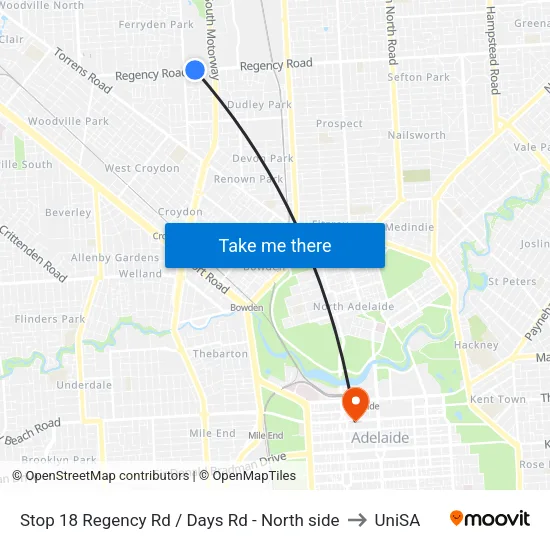 Stop 18 Regency Rd / Days Rd - North side to UniSA map