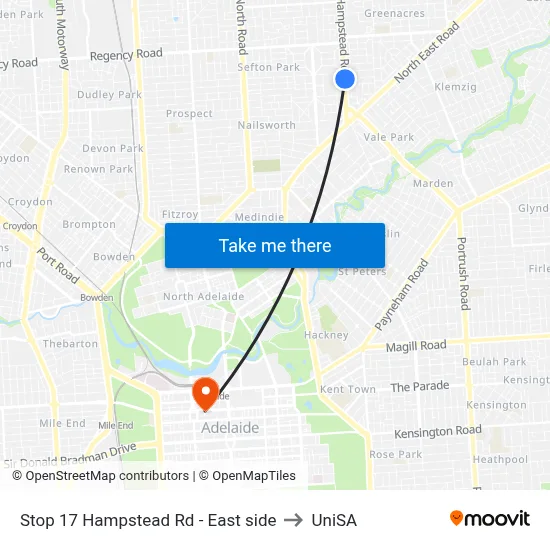 Stop 17 Hampstead Rd - East side to UniSA map