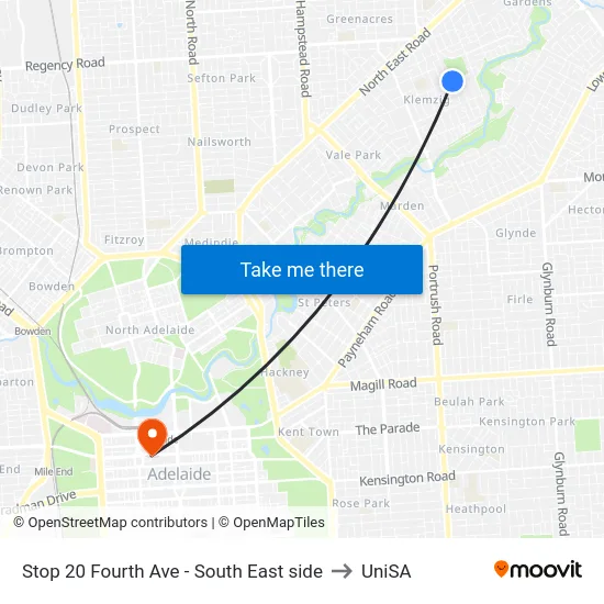 Stop 20 Fourth Ave - South East side to UniSA map