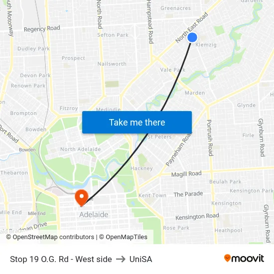 Stop 19 O.G. Rd - West side to UniSA map