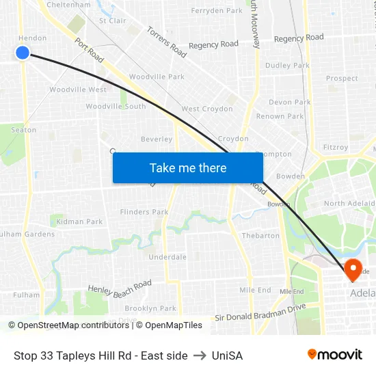 Stop 33 Tapleys Hill Rd - East side to UniSA map