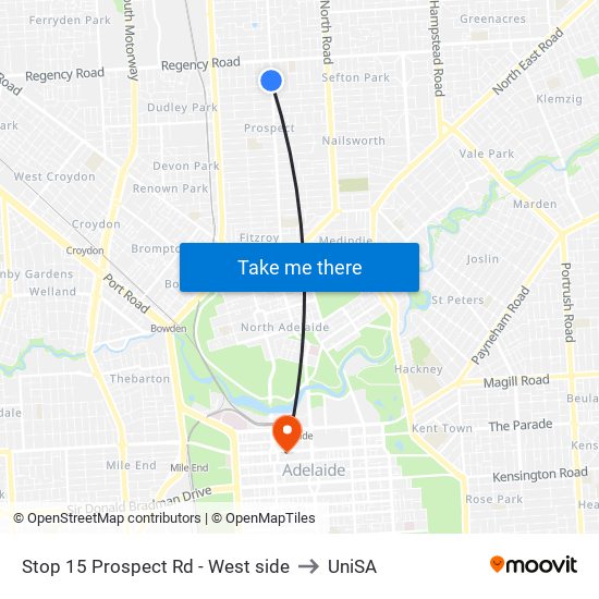 Stop 15 Prospect Rd - West side to UniSA map