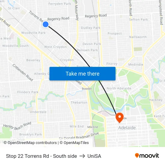 Stop 22 Torrens Rd - South side to UniSA map