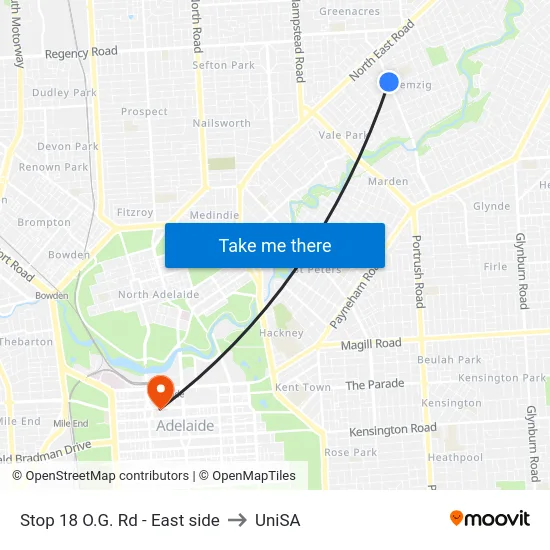 Stop 18 O.G. Rd - East side to UniSA map