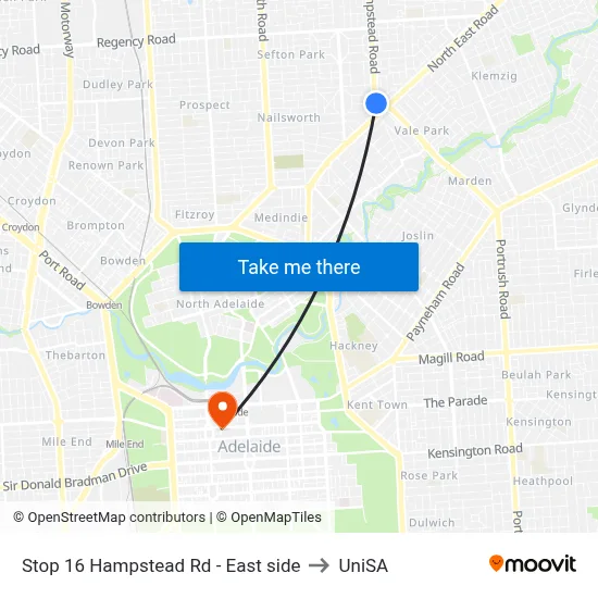 Stop 16 Hampstead Rd - East side to UniSA map