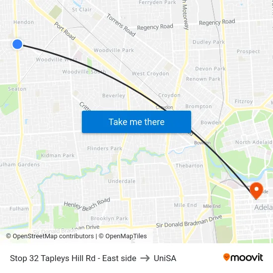 Stop 32 Tapleys Hill Rd - East side to UniSA map