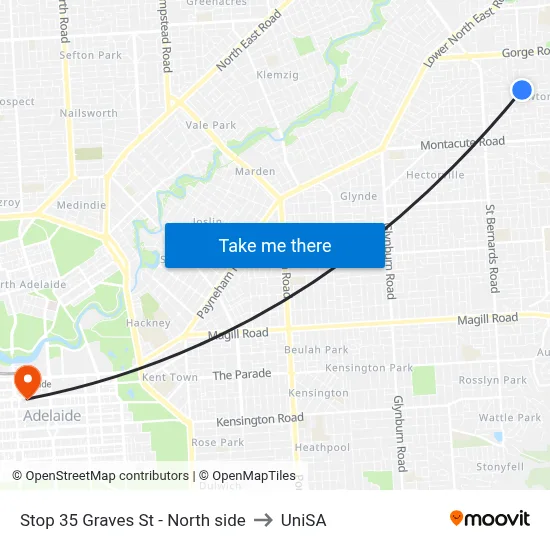 Stop 35 Graves St - North side to UniSA map
