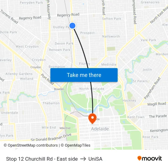 Stop 12 Churchill Rd - East side to UniSA map