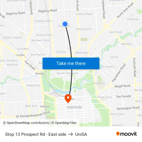 Stop 13 Prospect Rd - East side to UniSA map
